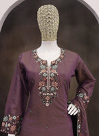 Vegaa Fashion Violet Simar Silk Embroidered Palazzo Suit | Grocsy