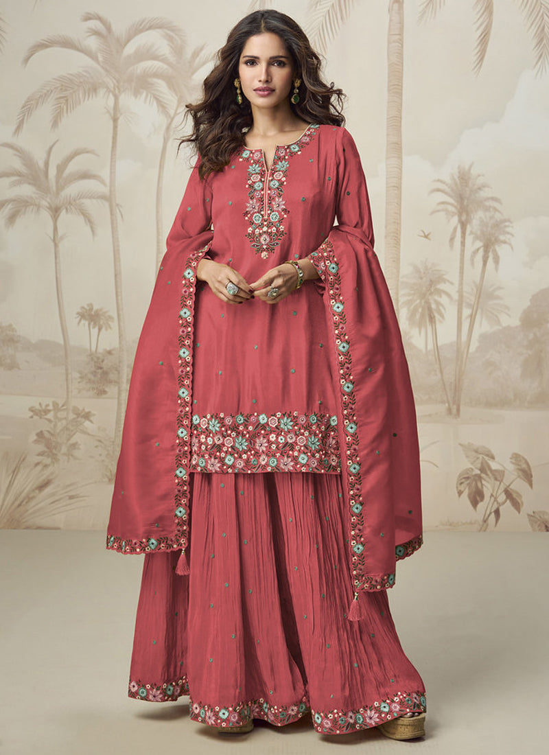 Vegaa Fashion Gajri Simar Silk Embroidered Palazzo Suit | Grocsy