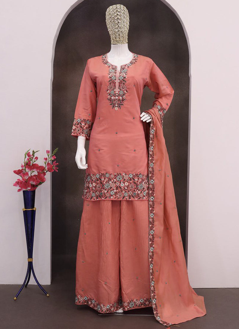 Vegaa Fashion Gajri Simar Silk Embroidered Palazzo Suit | Grocsy