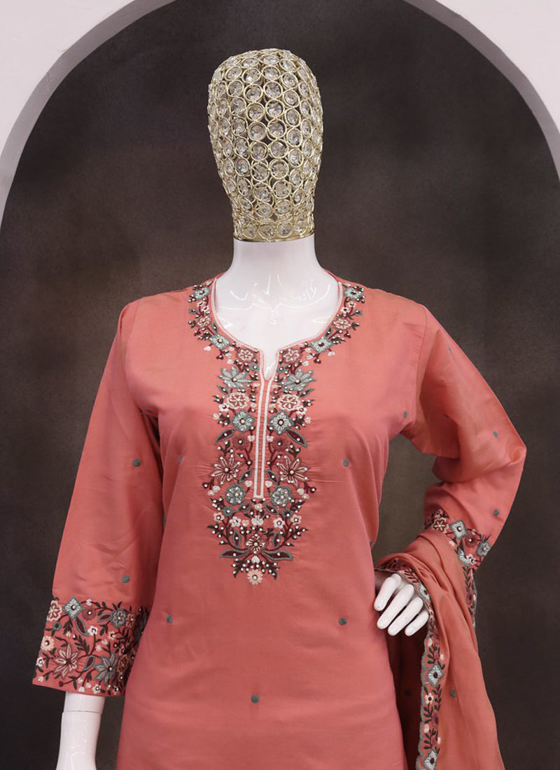 Vegaa Fashion Gajri Simar Silk Embroidered Palazzo Suit | Grocsy