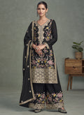 Vegaa Fashion Black Chinon Silk Embroidered Palazzo Suit | Grocsy