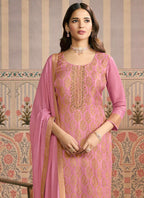 Vegaa Fashion Light Pink Jacquard Silk Hand Work Designer Salwar Suit | Grocsy