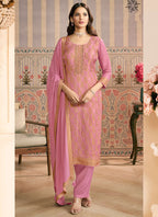 Vegaa Fashion Light Pink Jacquard Silk Hand Work Designer Salwar Suit | Grocsy