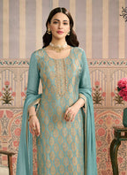 Vegaa Fashion Light Blue Jacquard Silk Hand Work Designer Salwar Suit | Grocsy
