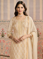 Vegaa Fashion Off White Jacquard Silk Hand Work Designer Salwar Suit | Grocsy