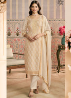 Vegaa Fashion Off White Jacquard Silk Hand Work Designer Salwar Suit | Grocsy