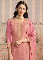 Vegaa Fashion Pink Jacquard Silk Hand Work Designer Salwar Suit | Grocsy