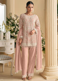 Vegaa Fashion Light Peach Georgette Embroidered Beads Designer Salwar Suit | Grocsy