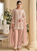 Vegaa Fashion Light Peach Georgette Embroidered Beads Designer Salwar Suit | Grocsy