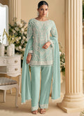 Vegaa Fashion Light Sky Blue Georgette Embroidered Beads Designer Salwar Suit | Grocsy