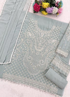 Vegaa Fashion Light Sky Blue Georgette Embroidered Beads Designer Salwar Suit | Grocsy