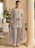 Vegaa Fashion Light Brown Georgette Embroidered Beads Designer Salwar Suit | Grocsy
