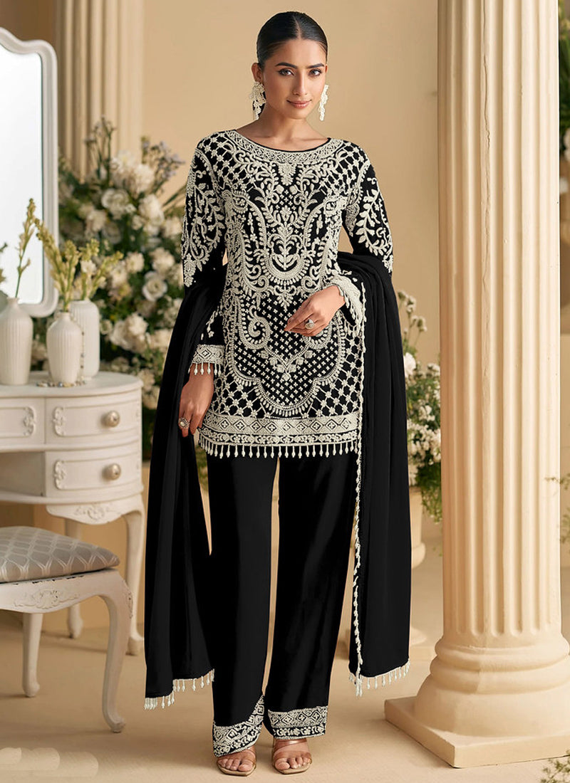 Vegaa Fashion Black Georgette Embroidered Beads Designer Salwar Suit | Grocsy