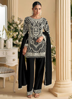 Vegaa Fashion Black Georgette Embroidered Beads Designer Salwar Suit | Grocsy