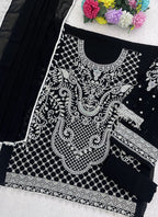 Vegaa Fashion Black Georgette Embroidered Beads Designer Salwar Suit | Grocsy