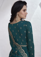 Vegaa Fashion Teal Vichitra Silk Sequence Anarkali Suit | Grocsy