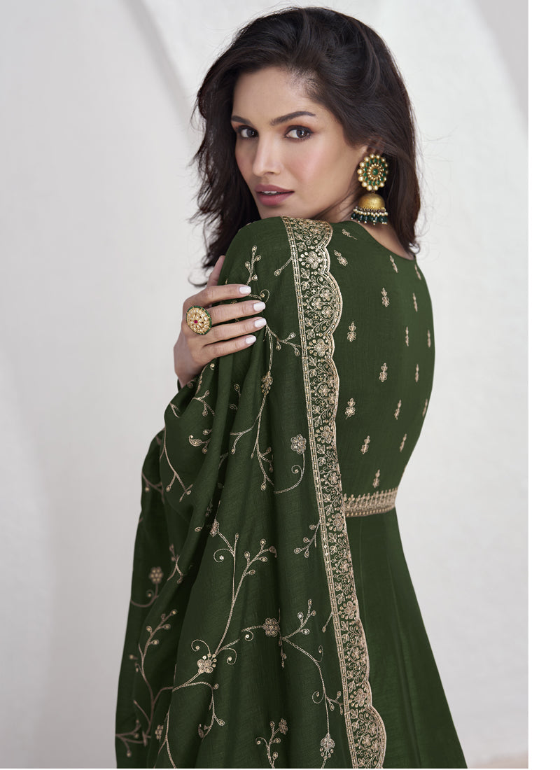Vegaa Fashion Mehendi Vichitra Silk Sequence Anarkali Suit | Grocsy