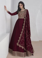 Vegaa Fashion Maroon Vichitra Silk Sequence Anarkali Suit | Grocsy