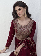 Vegaa Fashion Maroon Vichitra Silk Sequence Anarkali Suit | Grocsy