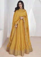 Vegaa Fashion Yellow Vichitra Silk Sequence Anarkali Suit | Grocsy
