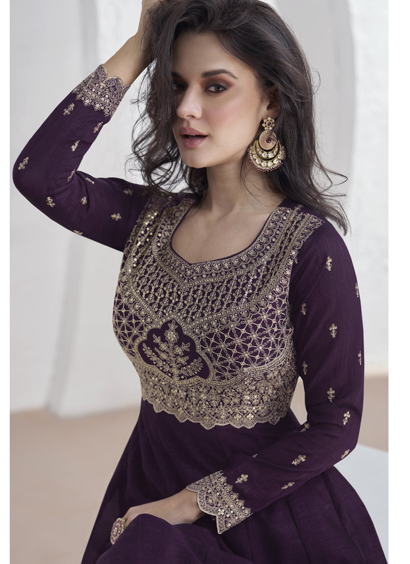 Vegaa Fashion Violet Vichitra Silk Sequence Anarkali Suit | Grocsy