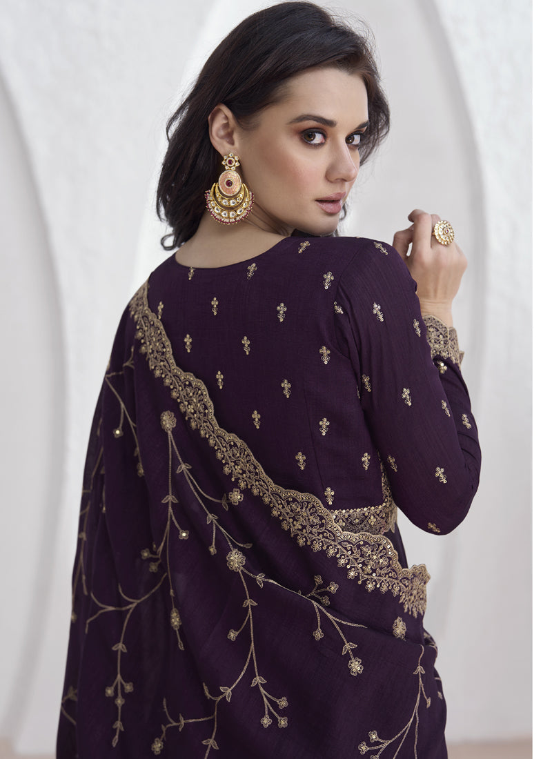 Vegaa Fashion Violet Vichitra Silk Sequence Anarkali Suit | Grocsy
