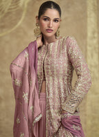 Vegaa Fashion Peach Real Georgette Embroidered Lehenga Style Suit | Grocsy