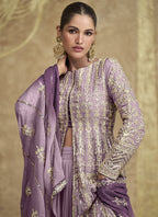 Vegaa Fashion Lavender Real Georgette Embroidered Lehenga Style Suit | Grocsy