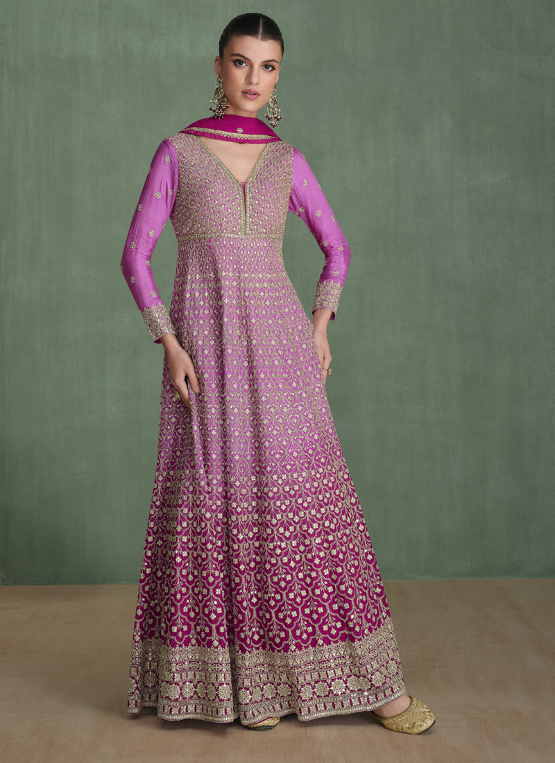 Vegaa Fashion Pink Real Georgette Embroidered Anarkali Suit | Grocsy