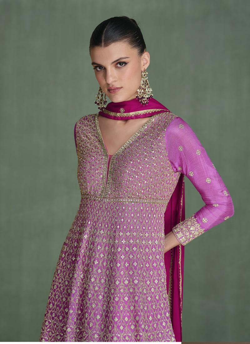 Vegaa Fashion Pink Real Georgette Embroidered Anarkali Suit | Grocsy