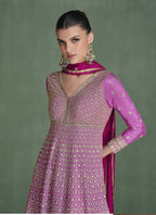 Vegaa Fashion Pink Real Georgette Embroidered Anarkali Suit | Grocsy