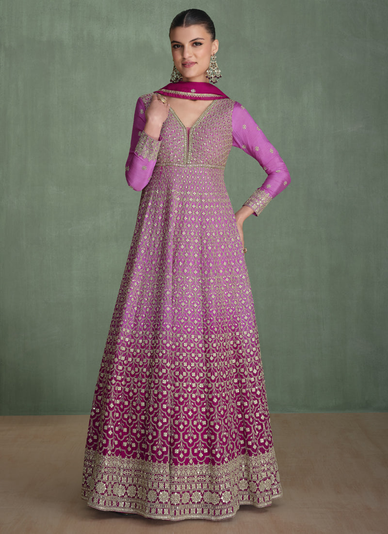 Vegaa Fashion Pink Real Georgette Embroidered Anarkali Suit | Grocsy