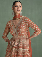 Vegaa Fashion Light Brown Real Georgette Embroidered Anarkali Suit | Grocsy