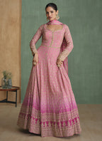 Vegaa Fashion Light Pink Real Georgette Embroidered Anarkali Suit | Grocsy