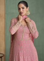 Vegaa Fashion Light Pink Real Georgette Embroidered Anarkali Suit | Grocsy