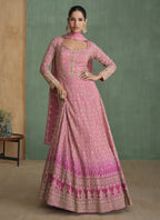 Vegaa Fashion Light Pink Real Georgette Embroidered Anarkali Suit | Grocsy