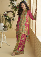 Vegaa Fashion Pink Crepe Silk Emblissed Mirror Work Designer Cord Set | Grocsy