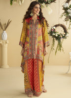 Vegaa Fashion Yellow Crepe Silk Emblissed Mirror Work Designer Cord Set | Grocsy