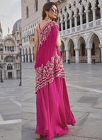 Vegaa Fashion Pink Crepe Silk Embroidered Western Palazzo With Blouse | Grocsy