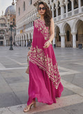 Vegaa Fashion Pink Crepe Silk Embroidered Western Palazzo With Blouse | Grocsy