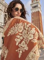 Vegaa Fashion Orange Crepe Silk Embroidered Western Palazzo With Blouse | Grocsy