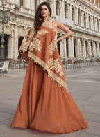 Vegaa Fashion Orange Crepe Silk Embroidered Western Palazzo With Blouse | Grocsy