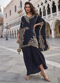 Vegaa Fashion Blue Crepe Silk Embroidered Western Palazzo Suit | Grocsy