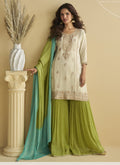 Vegaa Fashion Off White Chinon Silk Embroidered Designer Palazzo Suit | Grocsy