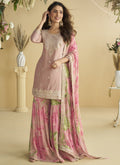Vegaa Fashion Onion Pink Chinon Silk Embroidered Designer Palazzo Suit | Grocsy