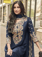 Vegaa Fashion Blue Premium Silk Embroidered Sharara Suit | Grocsy