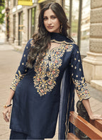 Vegaa Fashion Blue Premium Silk Embroidered Sharara Suit | Grocsy