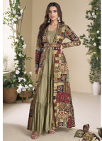Vegaa Fashion Beige Georgette Embroidered Gown With Silk Sturg | Grocsy