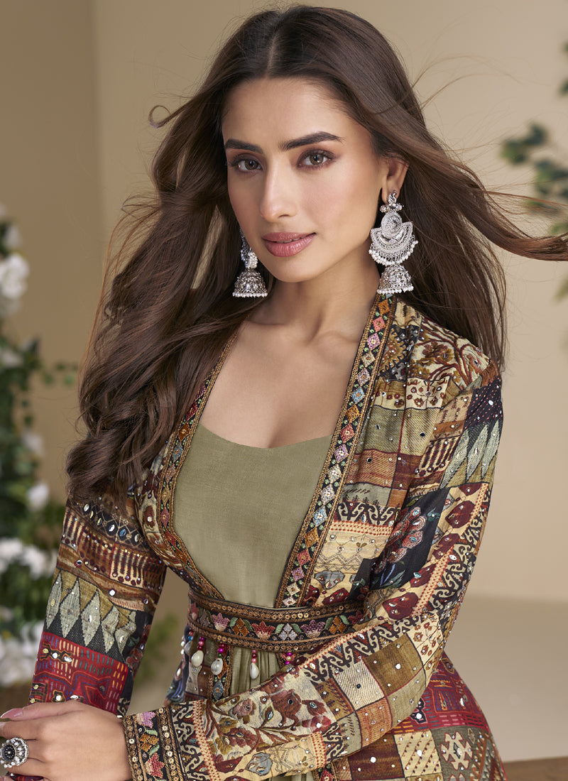 Vegaa Fashion Beige Georgette Embroidered Gown With Silk Sturg | Grocsy