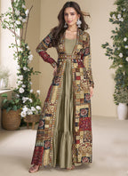 Vegaa Fashion Beige Georgette Embroidered Gown With Silk Sturg | Grocsy
